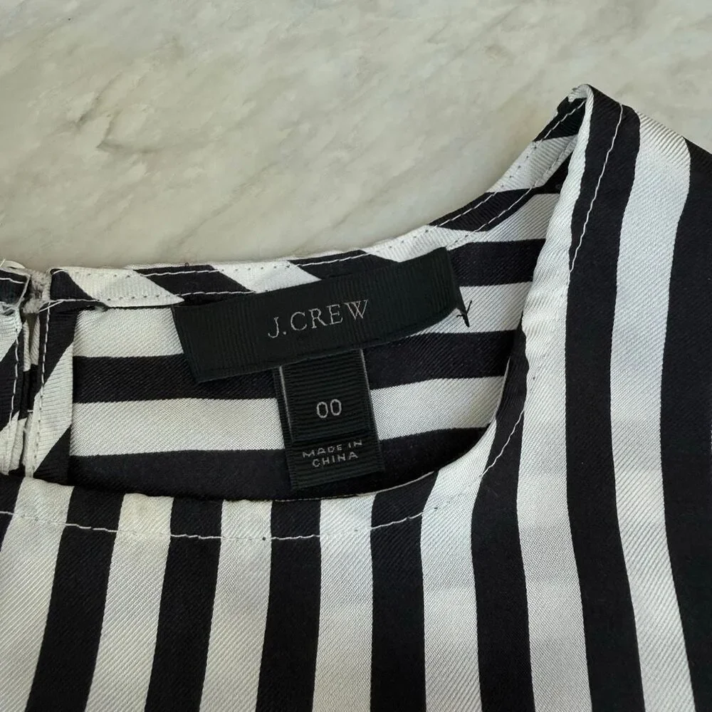J. Crew 100% Silk Black White Stripe Sleeveless Blouse Top Sz 00